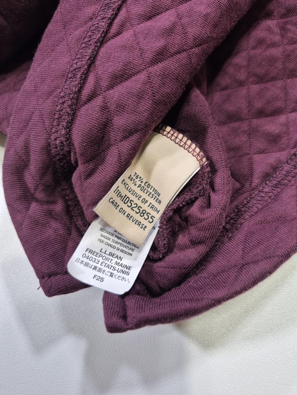 L.L. Bean Women Large Regular Quilted Burgundy Sweatshirt Snap Neck Pullover - Picture 9 of 12